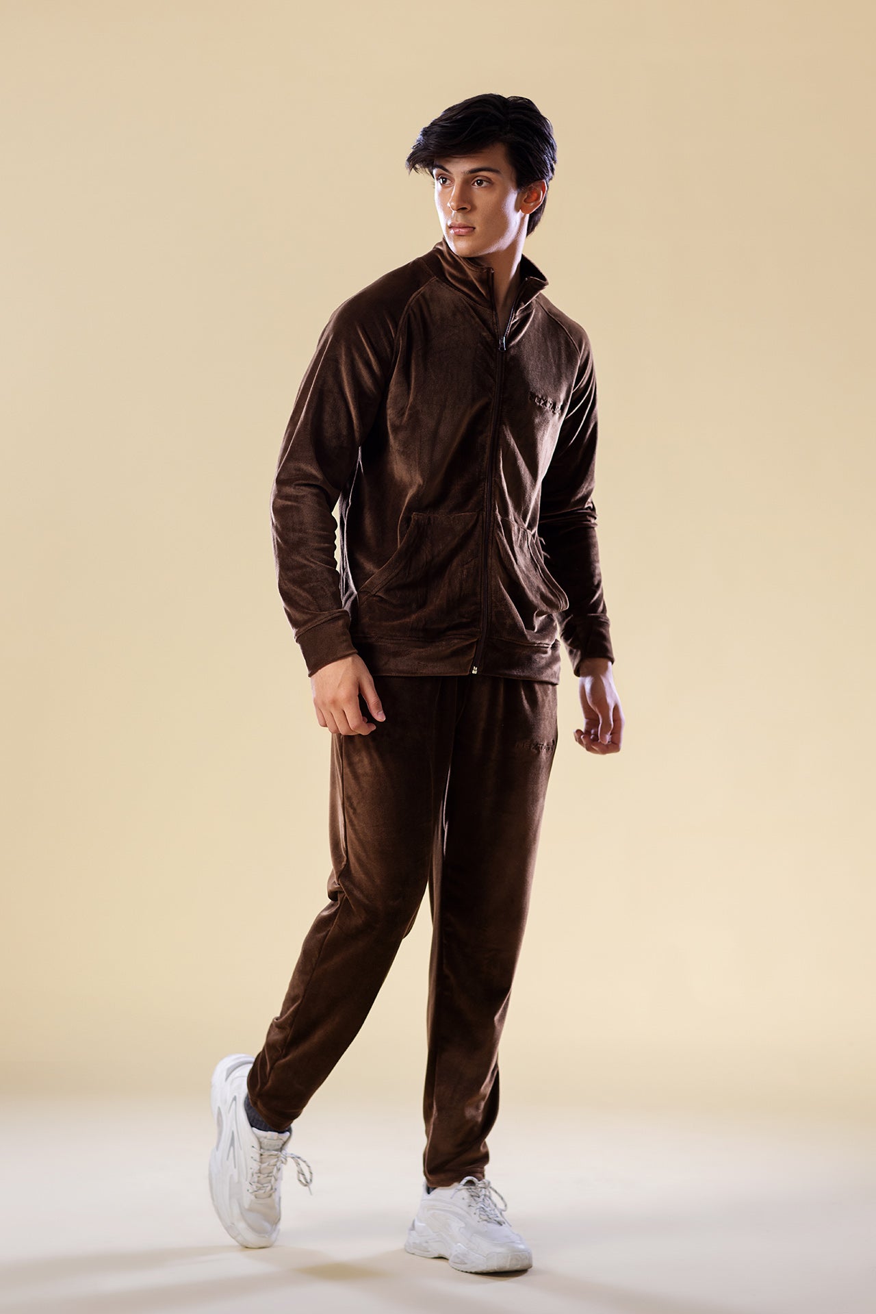 Chocolate Nextage Slogan Velour Tracksuit