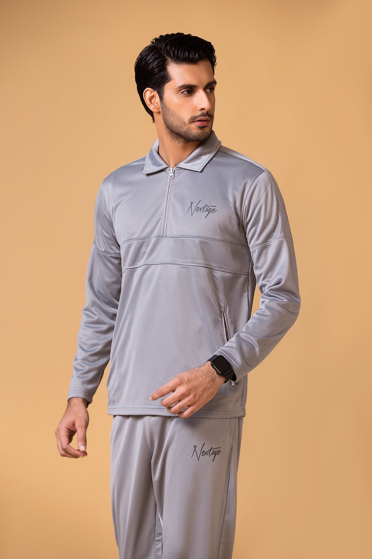 Silver Grey Half Zip Collar Tracksuit