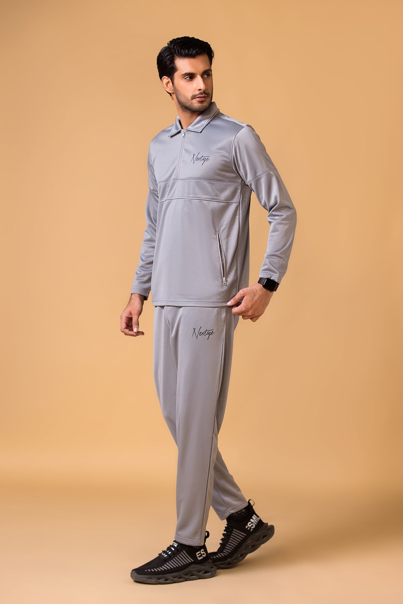 Silver Grey Half Zip Collar Tracksuit