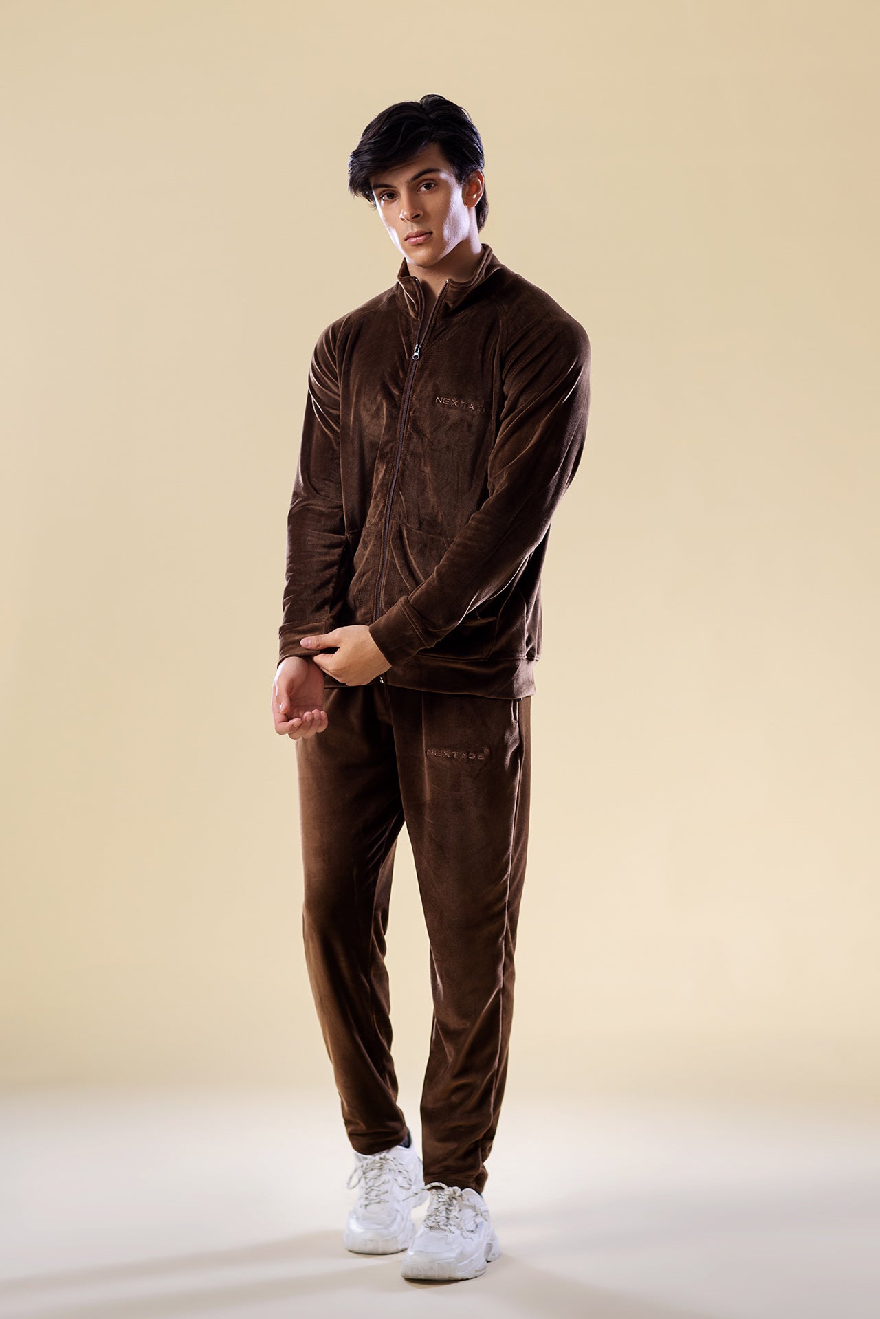 Chocolate Nextage Slogan Velour Tracksuit