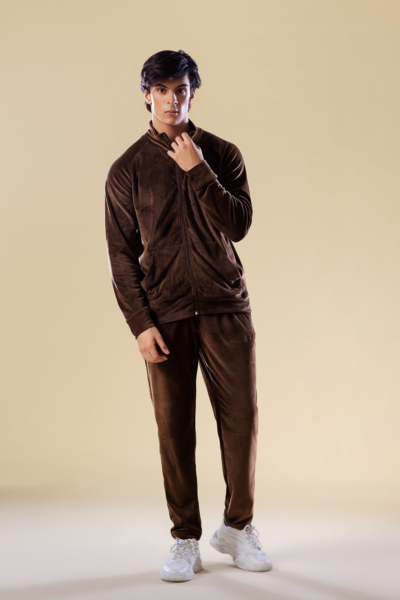 Chocolate Nextage Slogan Velour Tracksuit