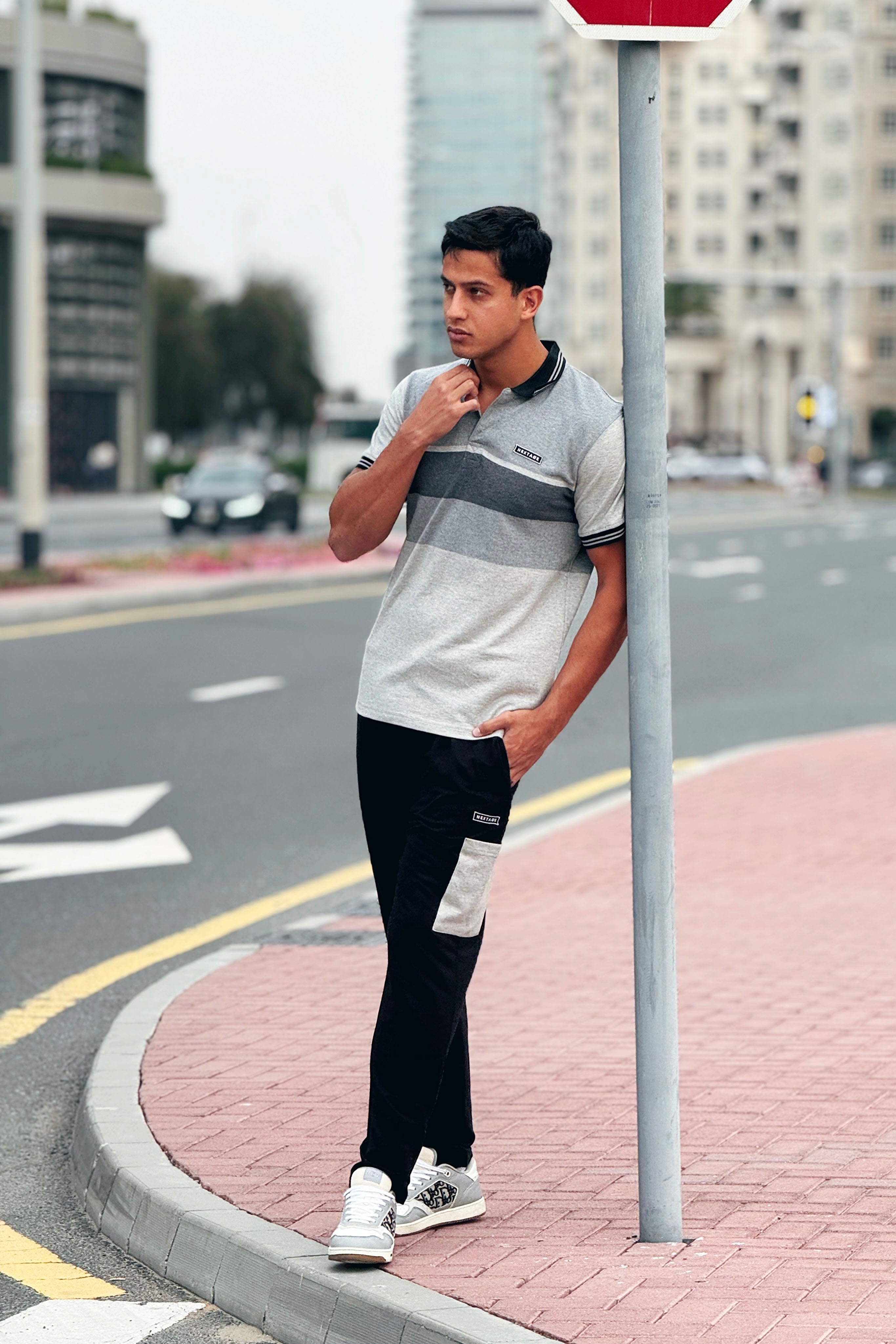 GREY PANEL POLO TRACKSUIT