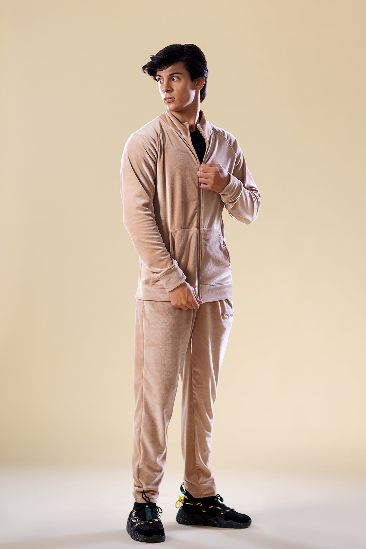 Beige Nextage Slogan Velour Tracksuit