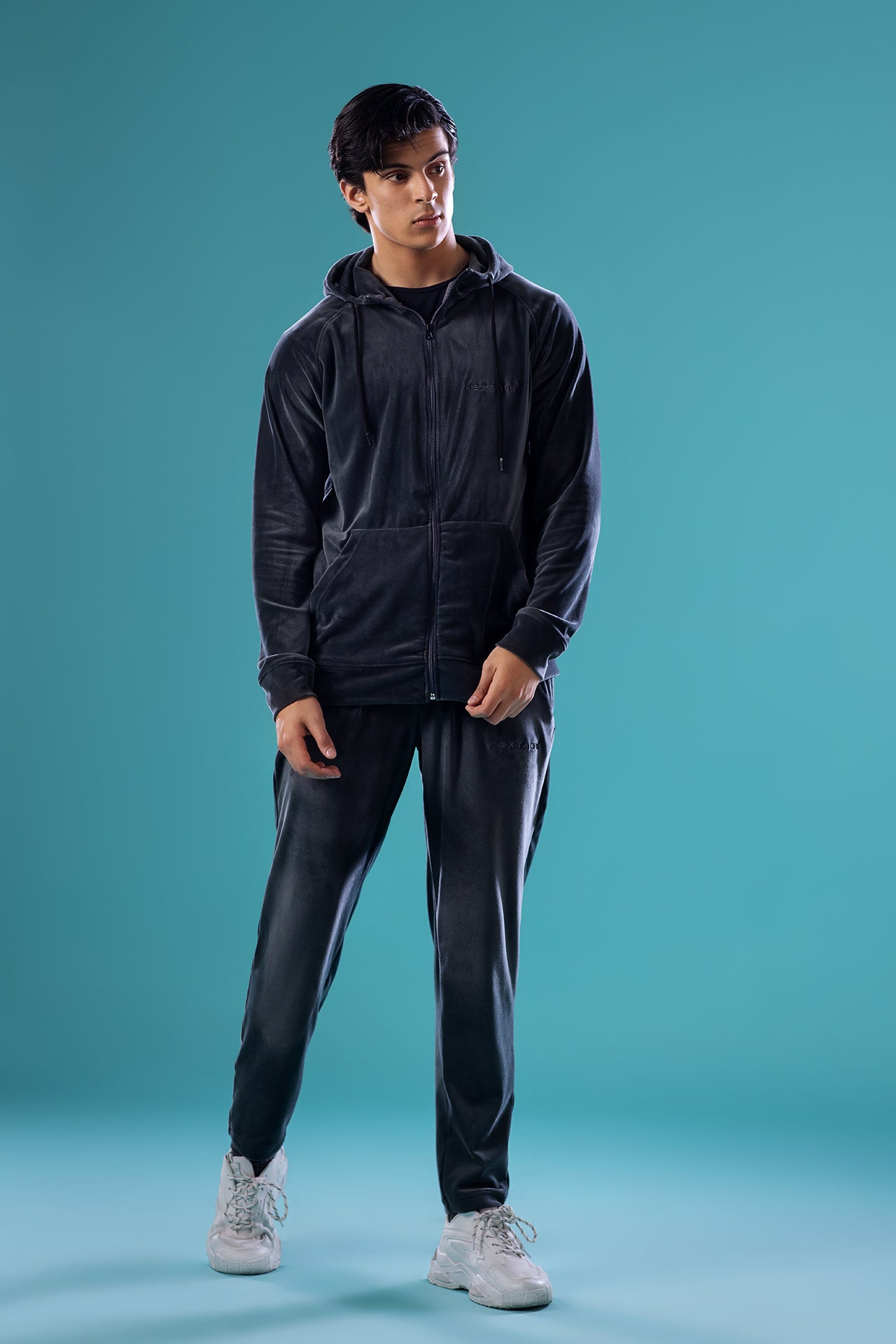 Steel Grey Slogan Velour Tracksuit