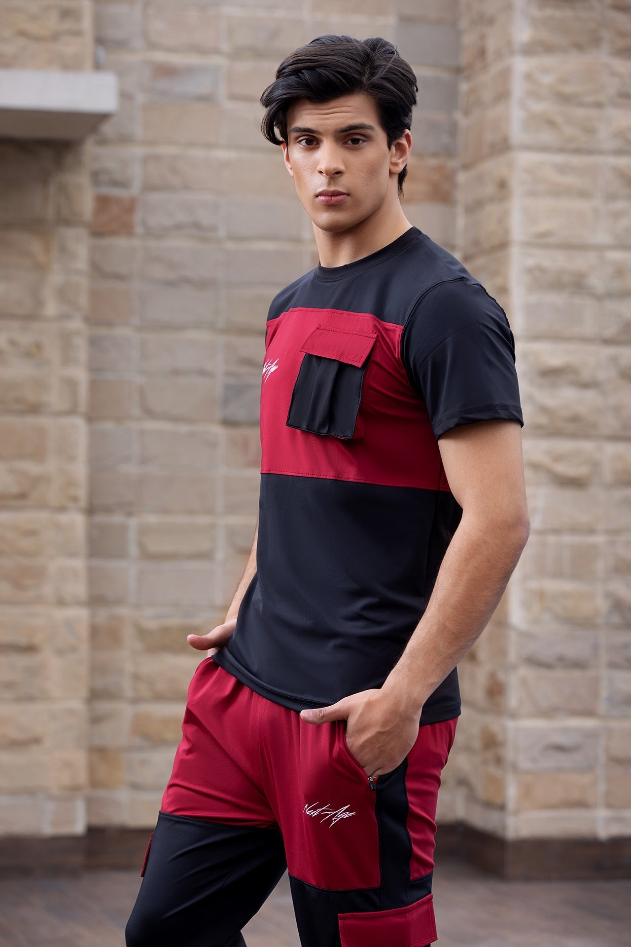 Super Stretch Maroon Black Cargo Tracksuit - Hydro Series