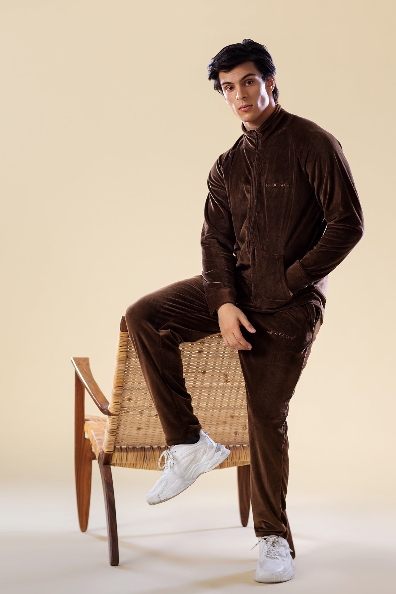 Chocolate Nextage Slogan Velour Tracksuit